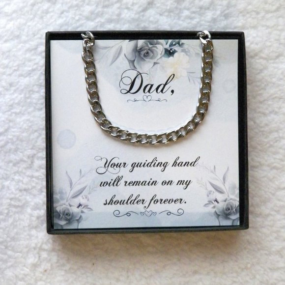 "Dad" Stainless Steel Curb Chain Necklace 20" Gift Box - Picture 4 of 4